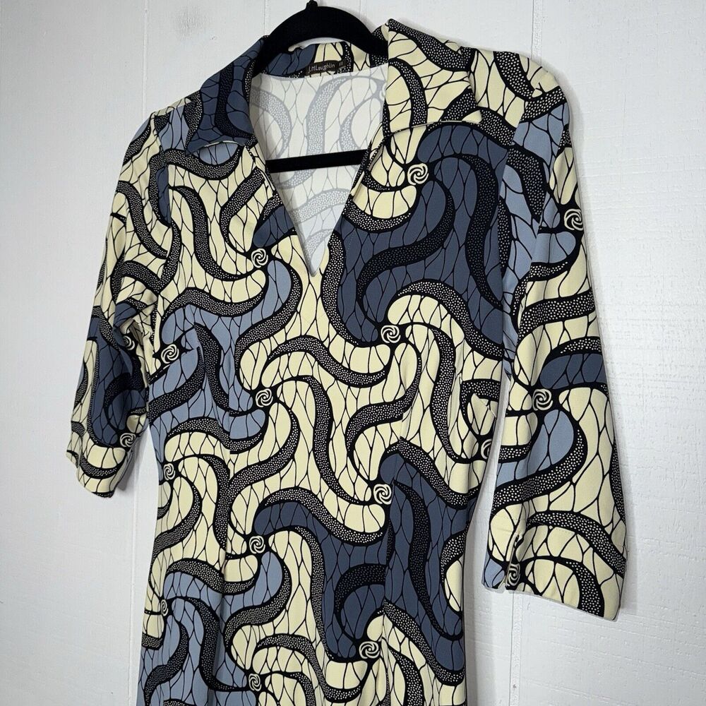 J. McLaughlin Women’s Geo Abstract Sheath Dress Stretch Blue Size XS - Picture 3 of 5